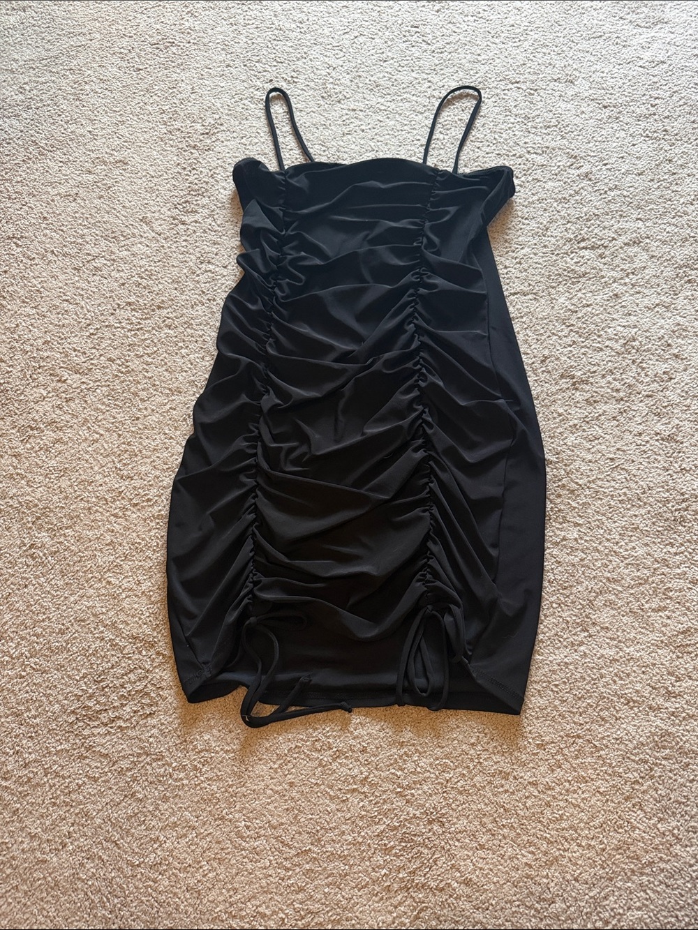 Black Ruched Slip Dress with Spaghetti Straps